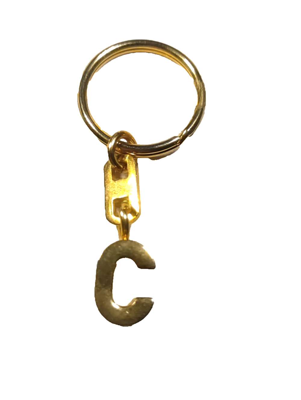 Gold Tone C Initial Heavy Well Made Keychain